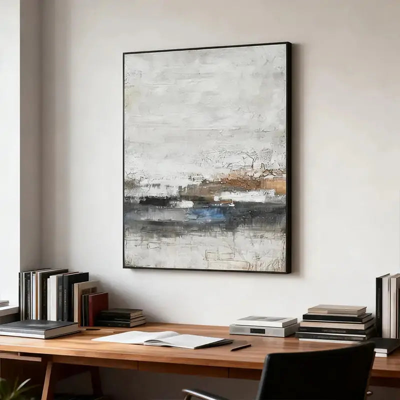 Neutral & Deep Blue Textured Abstract Canvas Art - Modern Wall Decor Artmeto Wood wall art