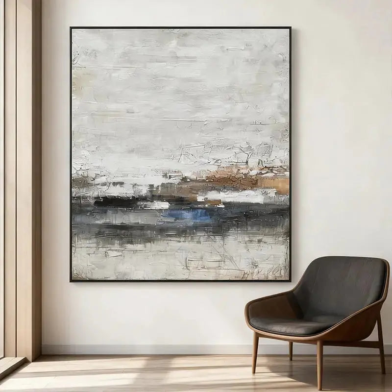 Neutral & Deep Blue Textured Abstract Canvas Art - Modern Wall Decor Artmeto Wood wall art