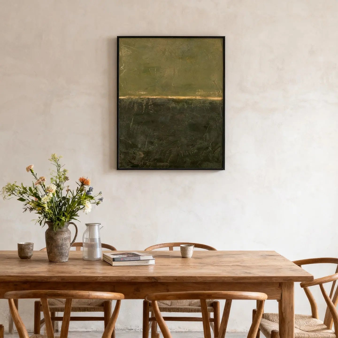 Olive Green Abstract Wall Art-Gold Line Textured Canvas Decor-Artmeto Artmeto Wood wall art