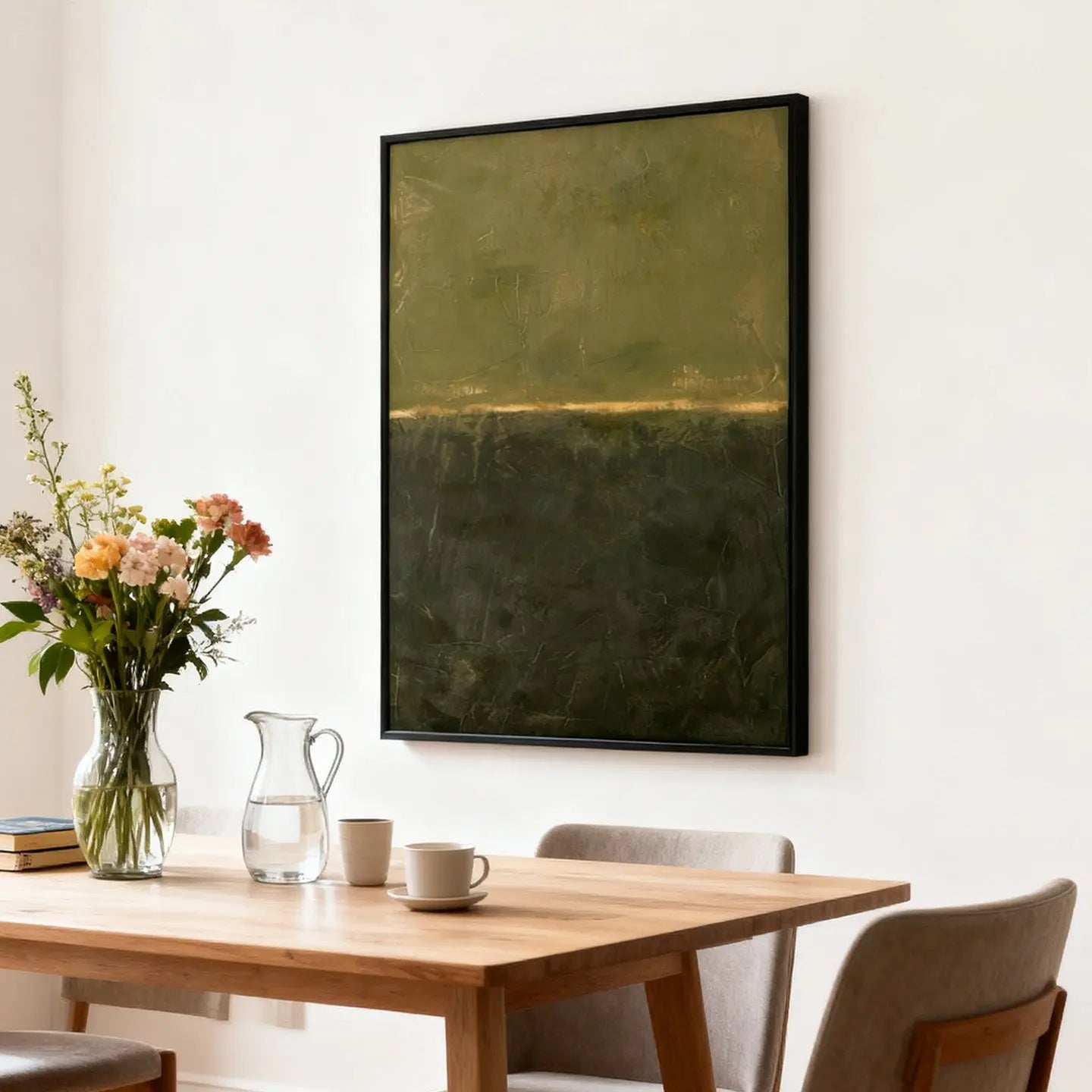 Olive Green Abstract Wall Art-Gold Line Textured Canvas Decor-Artmeto Artmeto Wood wall art