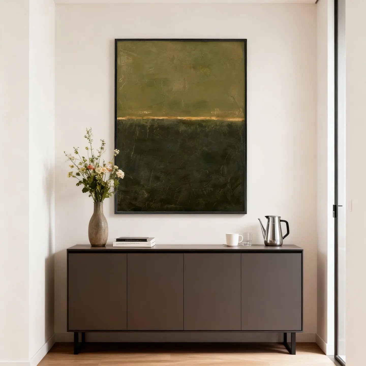 Olive Green Abstract Wall Art-Gold Line Textured Canvas Decor-Artmeto Artmeto Wood wall art