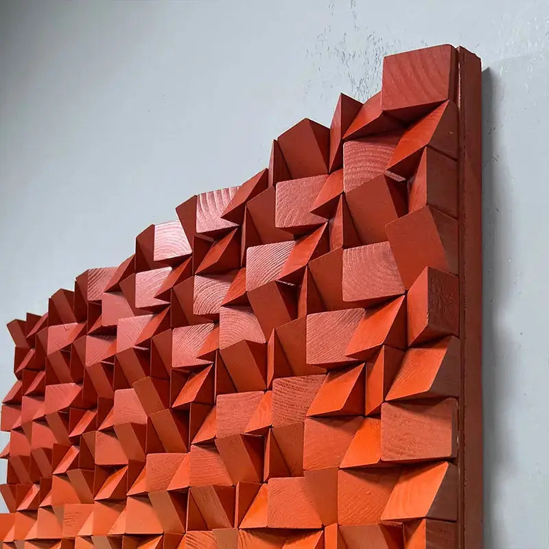 Orange-Blue Gradient Geometric Wood Relief Wall Art Textured Design Artmeto Wood wall art