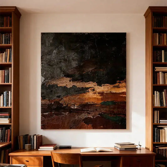Profound Burnt Amber and Charcoal Black Abstract Canvas Oil Painting Artmeto Wood wall art