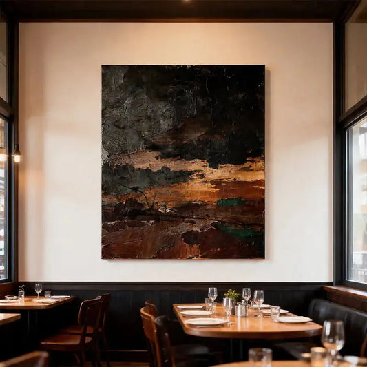 Profound Burnt Amber and Charcoal Black Abstract Canvas Oil Painting Artmeto Wood wall art