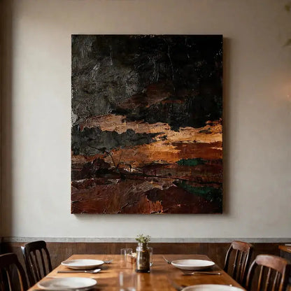 Profound Burnt Amber and Charcoal Black Abstract Canvas Oil Painting Artmeto Wood wall art