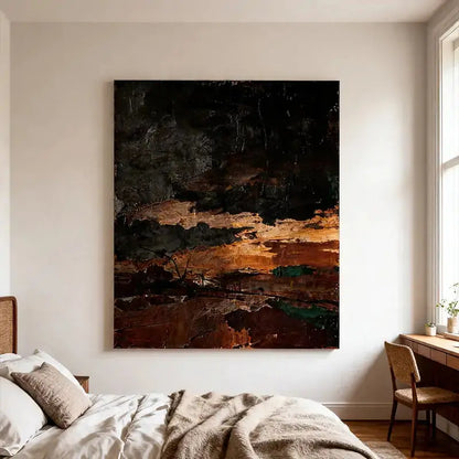Profound Burnt Amber and Charcoal Black Abstract Canvas Oil Painting Artmeto Wood wall art