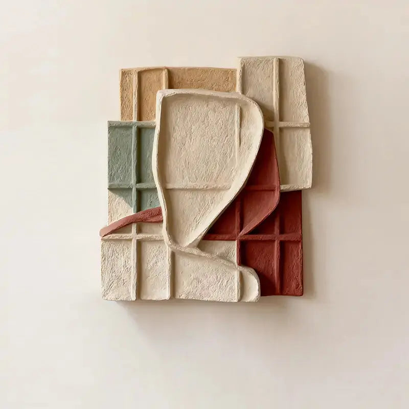 Red Clay & Cream Muted Grid Fold Collage 3D Relief Wall Art Artmeto Wood wall art-5