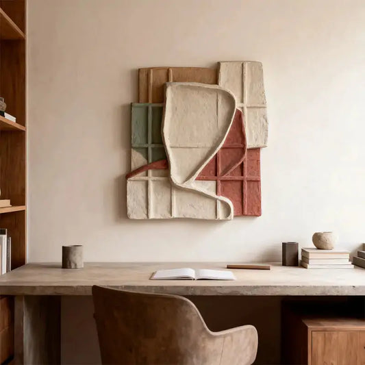 Red Clay & Cream Muted Grid Fold Collage 3D Relief Wall Art Artmeto Wood wall art-1