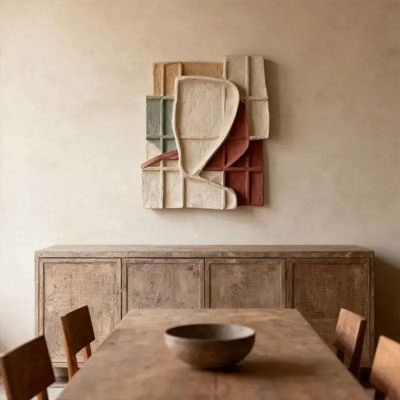 Red Clay & Cream Muted Grid Fold Collage 3D Relief Wall Art Artmeto Wood wall art-2