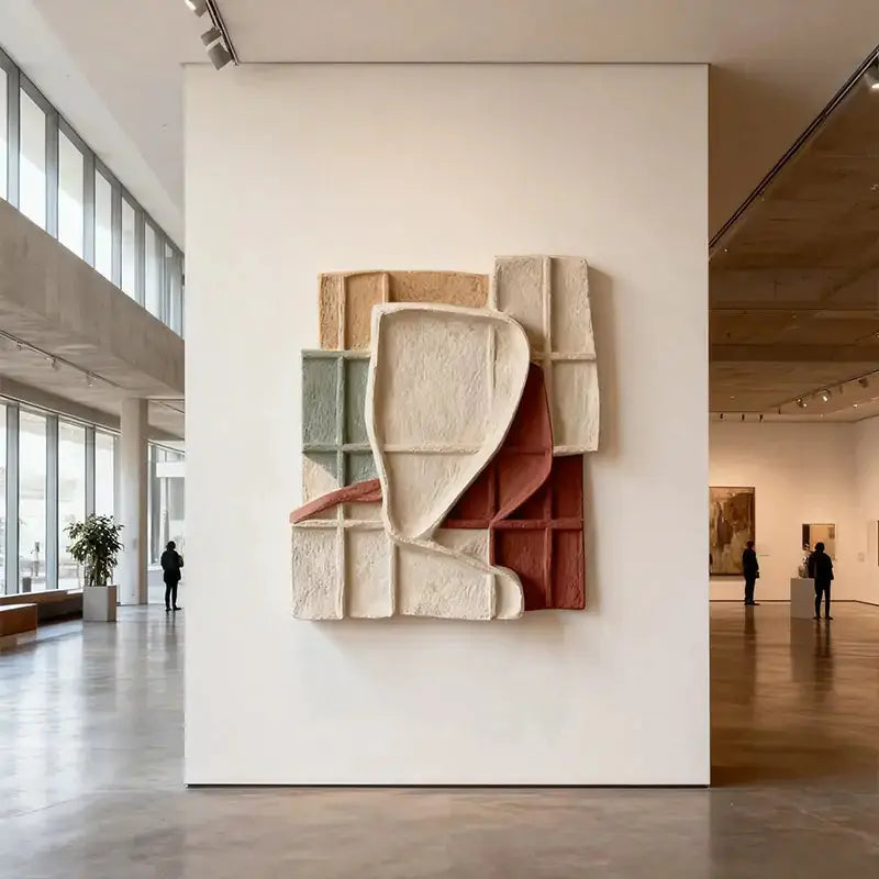 Red Clay & Cream Muted Grid Fold Collage 3D Relief Wall Art Artmeto Wood wall art-3