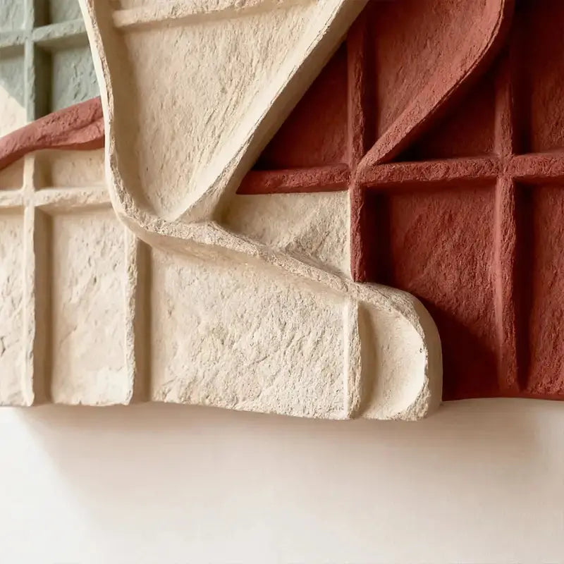 Red Clay & Cream Muted Grid Fold Collage 3D Relief Wall Art Artmeto Wood wall art-4