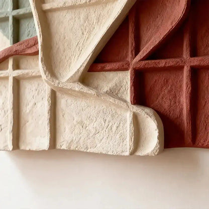 Red Clay & Cream Muted Grid Fold Collage 3D Relief Wall Art Artmeto Wood wall art-4
