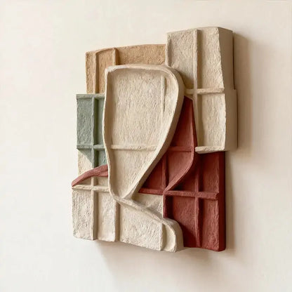 Red Clay & Cream Muted Grid Fold Collage 3D Relief Wall Art Artmeto Wood wall art-6