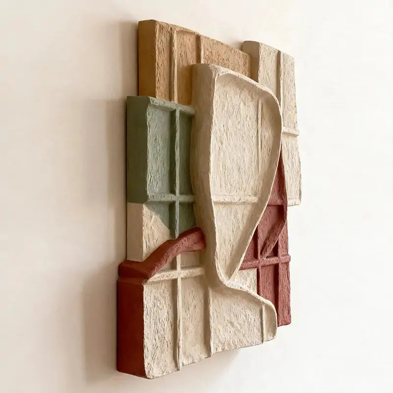 Red Clay & Cream Muted Grid Fold Collage 3D Relief Wall Art Artmeto Wood wall art-7