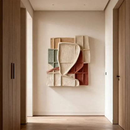 Red Clay & Cream Muted Grid Fold Collage 3D Relief Wall Art Artmeto Wood wall art-8
