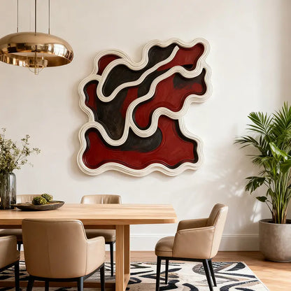 Red & Black Wavy Layered Textured - 3D Relief Wall Sculpture Artmeto Wood wall art-2