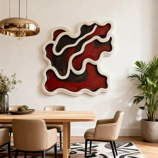 Red & Black Wavy Layered Textured - 3D Relief Wall Sculpture Artmeto Wood wall art-2