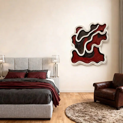 Red & Black Wavy Layered Textured - 3D Relief Wall Sculpture Artmeto Wood wall art-3