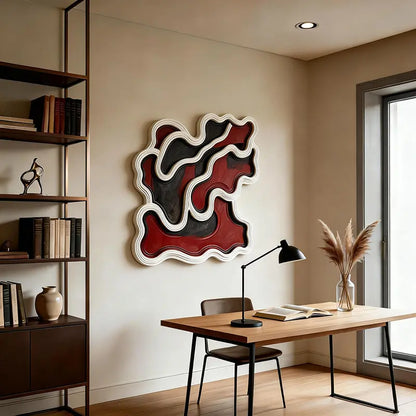 Red & Black Wavy Layered Textured - 3D Relief Wall Sculpture Artmeto Wood wall art-6