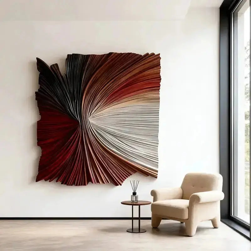 Brown & Dark Blue Split-Tone Wood Wave 3D Relief Wall Sculpture（副本） Artmeto Wood wall art