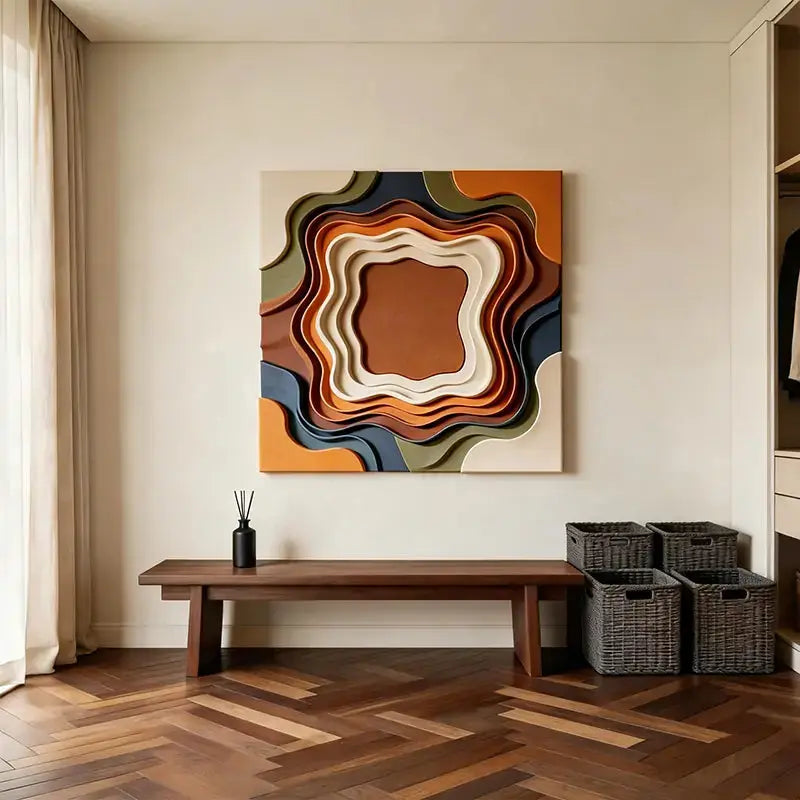 Retro Color Gradient Concentric Wavy Textured Wall Sculpture Artmeto Wood wall art-1