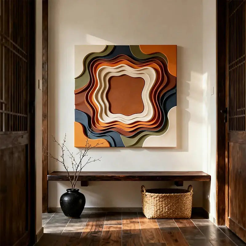 Retro Color Gradient Concentric Wavy Textured Wall Sculpture Artmeto Wood wall art-3
