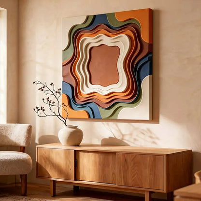 Retro Color Gradient Concentric Wavy Textured Wall Sculpture Artmeto Wood wall art-4