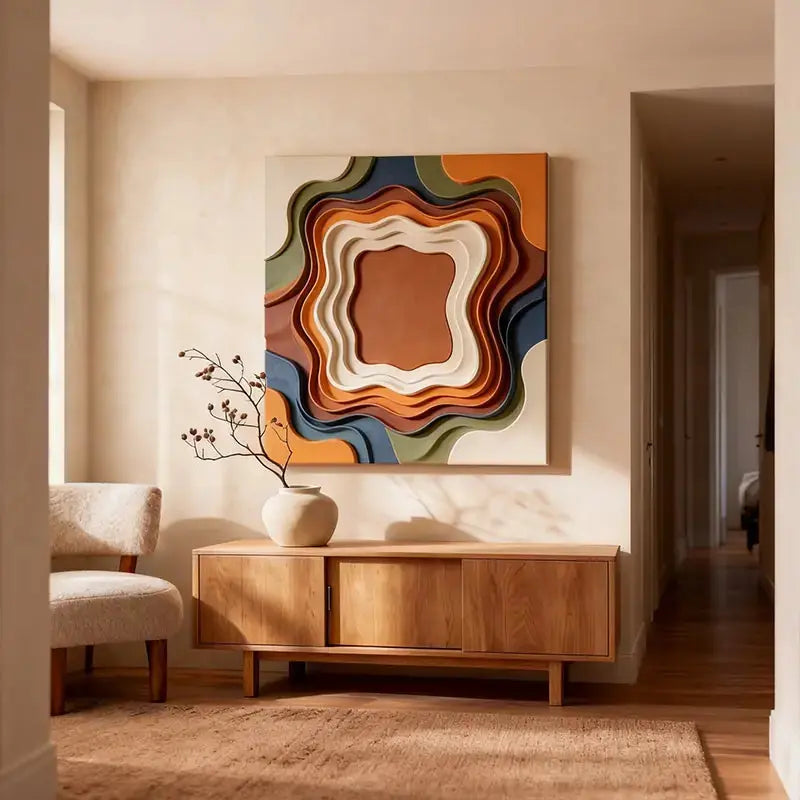 Retro Color Gradient Concentric Wavy Textured Wall Sculpture Artmeto Wood wall art-5