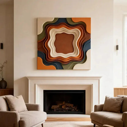 Retro Color Gradient Concentric Wavy Textured Wall Sculpture Artmeto Wood wall art-6