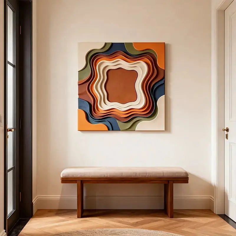 Retro Color Gradient Concentric Wavy Textured Wall Sculpture Artmeto Wood wall art-7