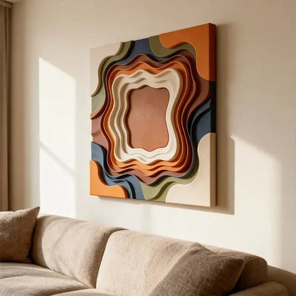 Retro Color Gradient Concentric Wavy Textured Wall Sculpture Artmeto Wood wall art-9