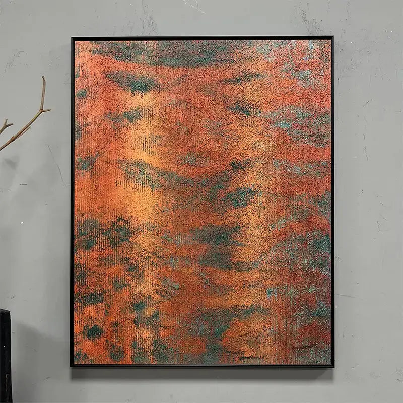 Rust Orange & Teal Patina Textured Abstract Oil Painting for Modern Home Decor Artmeto Wood wall art