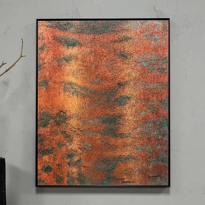 Rust Orange & Teal Patina Textured Abstract Oil Painting for Modern Home Decor Artmeto Wood wall art
