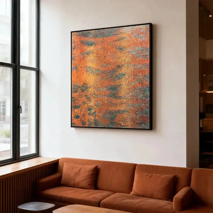Rust Orange & Teal Patina Textured Abstract Oil Painting for Modern Home Decor Artmeto Wood wall art