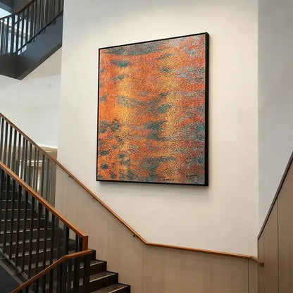 Rust Orange & Teal Patina Textured Abstract Oil Painting for Modern Home Decor Artmeto Wood wall art