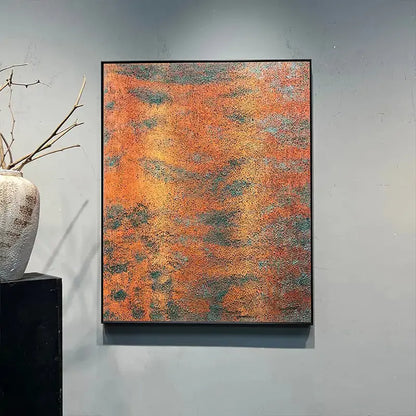 Rust Orange & Teal Patina Textured Abstract Oil Painting for Modern Home Decor Artmeto Wood wall art