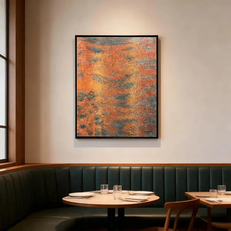 Rust Orange & Teal Patina Textured Abstract Oil Painting for Modern Home Decor Artmeto Wood wall art