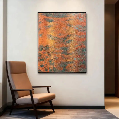 Rust Orange & Teal Patina Textured Abstract Oil Painting for Modern Home Decor Artmeto Wood wall art