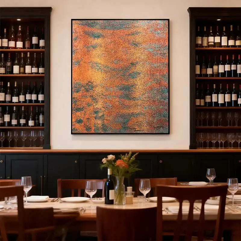 Rust Orange & Teal Patina Textured Abstract Oil Painting for Modern Home Decor Artmeto Wood wall art