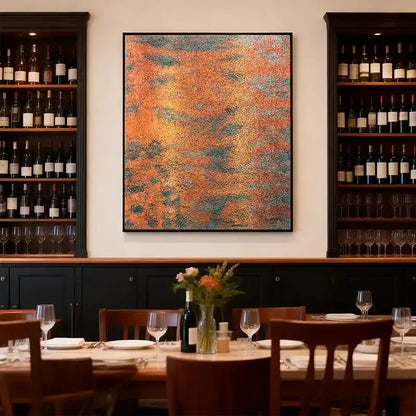 Rust Orange & Teal Patina Textured Abstract Oil Painting for Modern Home Decor Artmeto Wood wall art