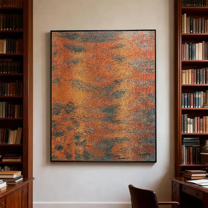 Rust Orange & Teal Patina Textured Abstract Oil Painting for Modern Home Decor Artmeto Wood wall art