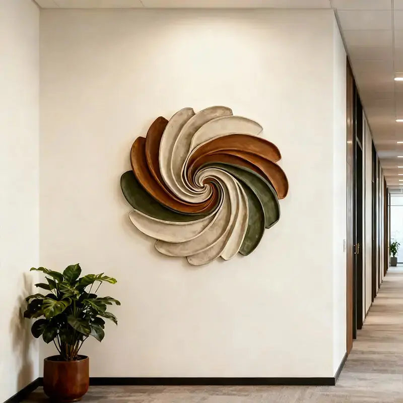 Sage Green, Terracotta and Ivory Circular Spiral Sculptural | Wabi Sabi Swirl 3D Relief Wall Decor Artmeto Wood wall art