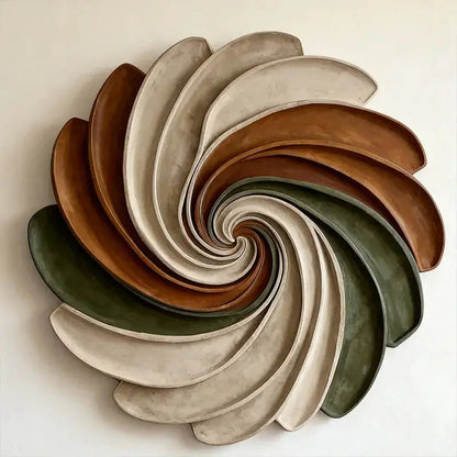 Sage Green, Terracotta and Ivory Circular Spiral Sculptural | Wabi Sabi Swirl 3D Relief Wall Decor Artmeto Wood wall art