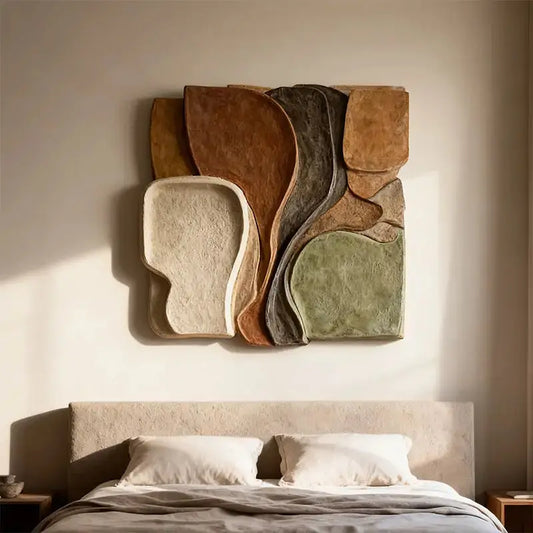 Sage & Terracotta Multi Earth Tone Irregular Overlapping Slab 3D Relief Wall Art Artmeto Wood wall art-1