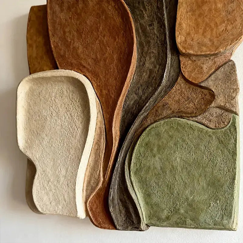 Sage & Terracotta Multi Earth Tone Irregular Overlapping Slab 3D Relief Wall Art Artmeto Wood wall art-7