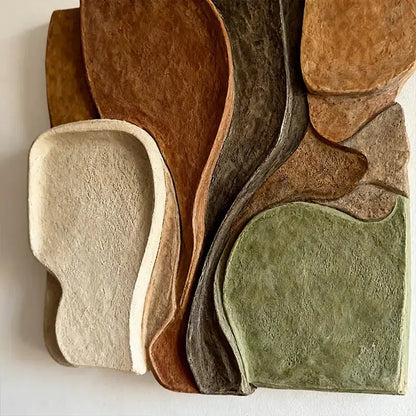 Sage & Terracotta Multi Earth Tone Irregular Overlapping Slab 3D Relief Wall Art Artmeto Wood wall art-7
