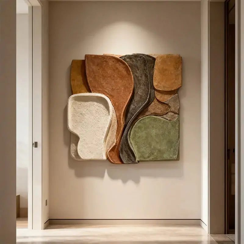 Sage & Terracotta Multi Earth Tone Irregular Overlapping Slab 3D Relief Wall Art Artmeto Wood wall art-2