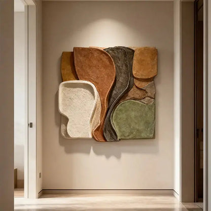 Sage & Terracotta Multi Earth Tone Irregular Overlapping Slab 3D Relief Wall Art Artmeto Wood wall art-2