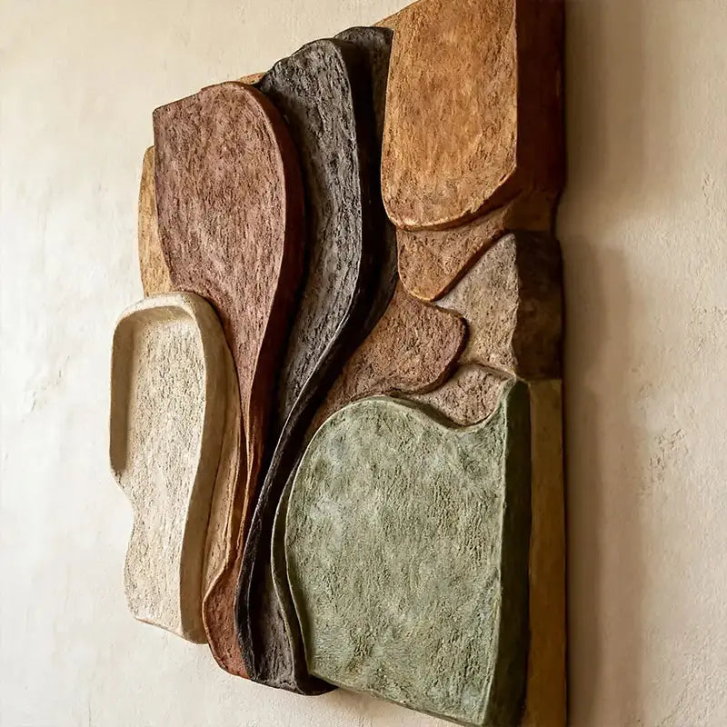 Sage & Terracotta Multi Earth Tone Irregular Overlapping Slab 3D Relief Wall Art Artmeto Wood wall art-6