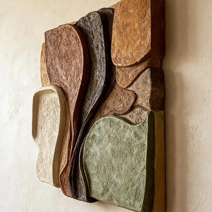 Sage & Terracotta Multi Earth Tone Irregular Overlapping Slab 3D Relief Wall Art Artmeto Wood wall art-6
